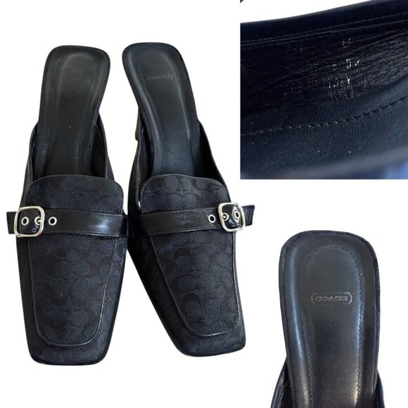 90'S VINTAGE BLACK COACH CANVAS LOGO MULES SLIDES MADE IN ITALY SIZE 8 - Picture 3 of 5